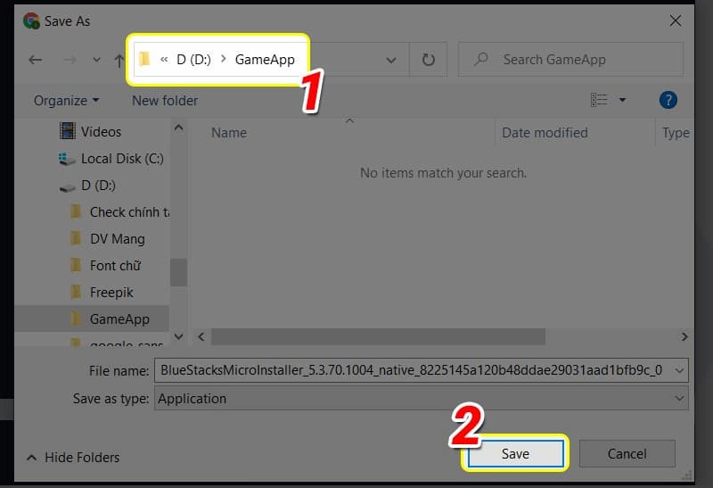 Chọn vị trí lưu file
